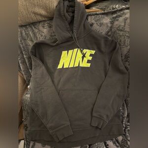 Nike Men's Charcoal Hoodie with Bright Yellow Logo
